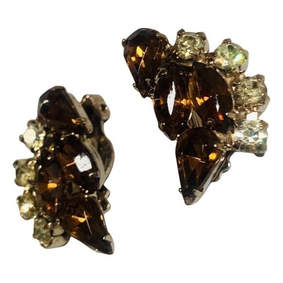 Women’s Simulated Topaz Faceted Prong Glass Formal Vintage Gold Clip On Earrings - Picture 4 of 11